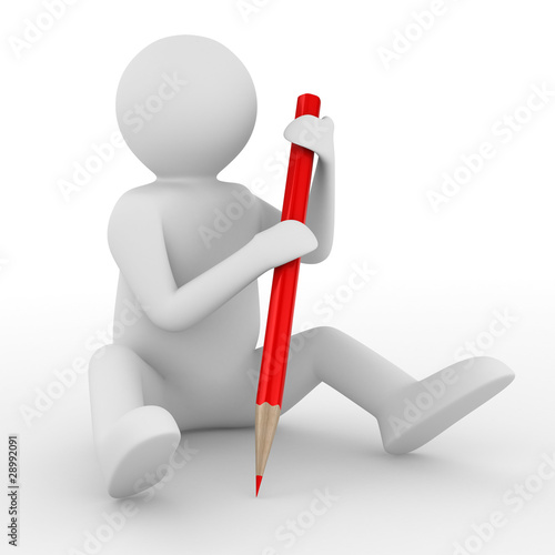 Man with pencil on white ba...