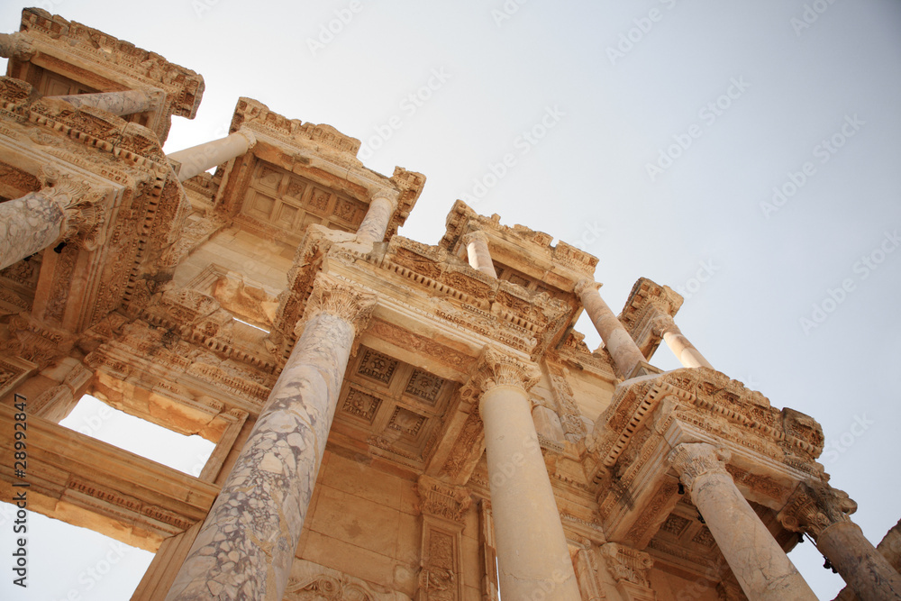 Looking up at the details of Celsus Library Ephesus