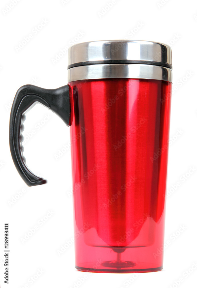 Heat protection- red thermos for coffee mug, isolated on white Heat protection- red thermos for coffee mug, isolated on white