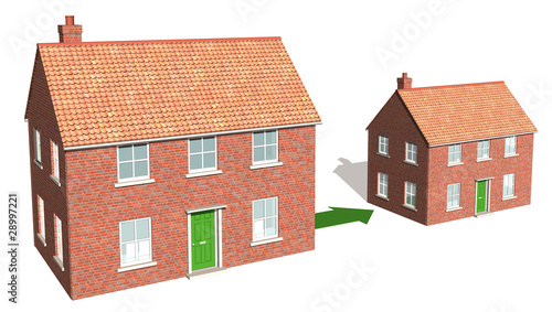 Tablou pe pânză Downsizing, a 3d render of scaled houses 2