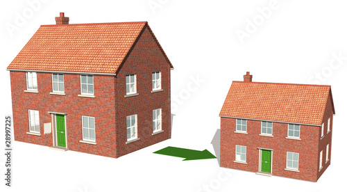 Downsizing, 3D render of reducing house size 1