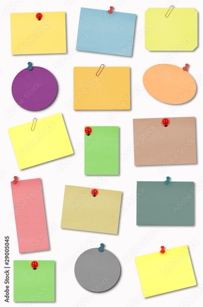 Colored notes on white background Colored notes on white background