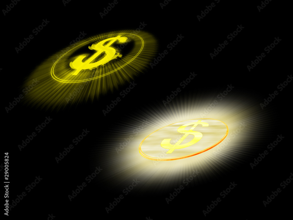 Two abstract golden dollar shining signs Two abstract golden dollar shining signs