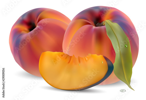 peaches with leaves and slices