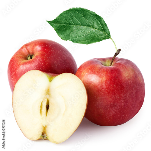 ripe red apple with two halves + Clipping Path