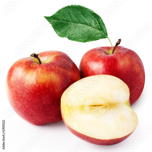 Two red apple and half + Clipping Path