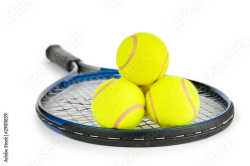 Tennis concept with the balls and racket © Elnur