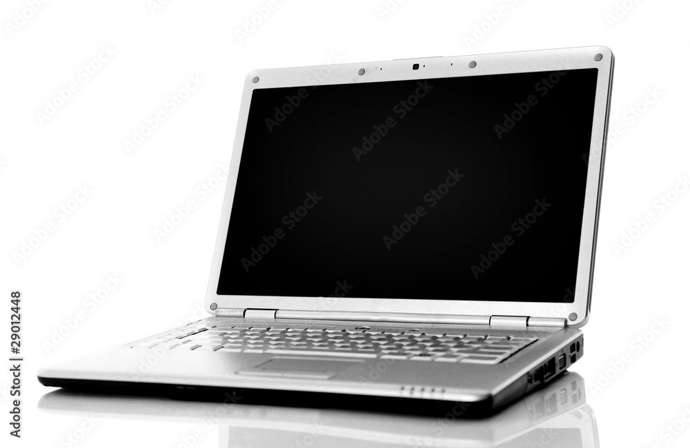 Modern laptop isolated on white with reflections on Modern laptop isolated on white with reflections on