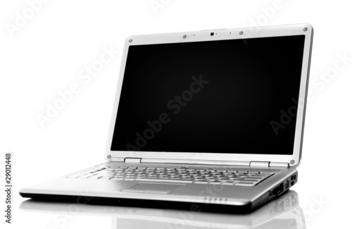 Modern laptop isolated on white with reflections on