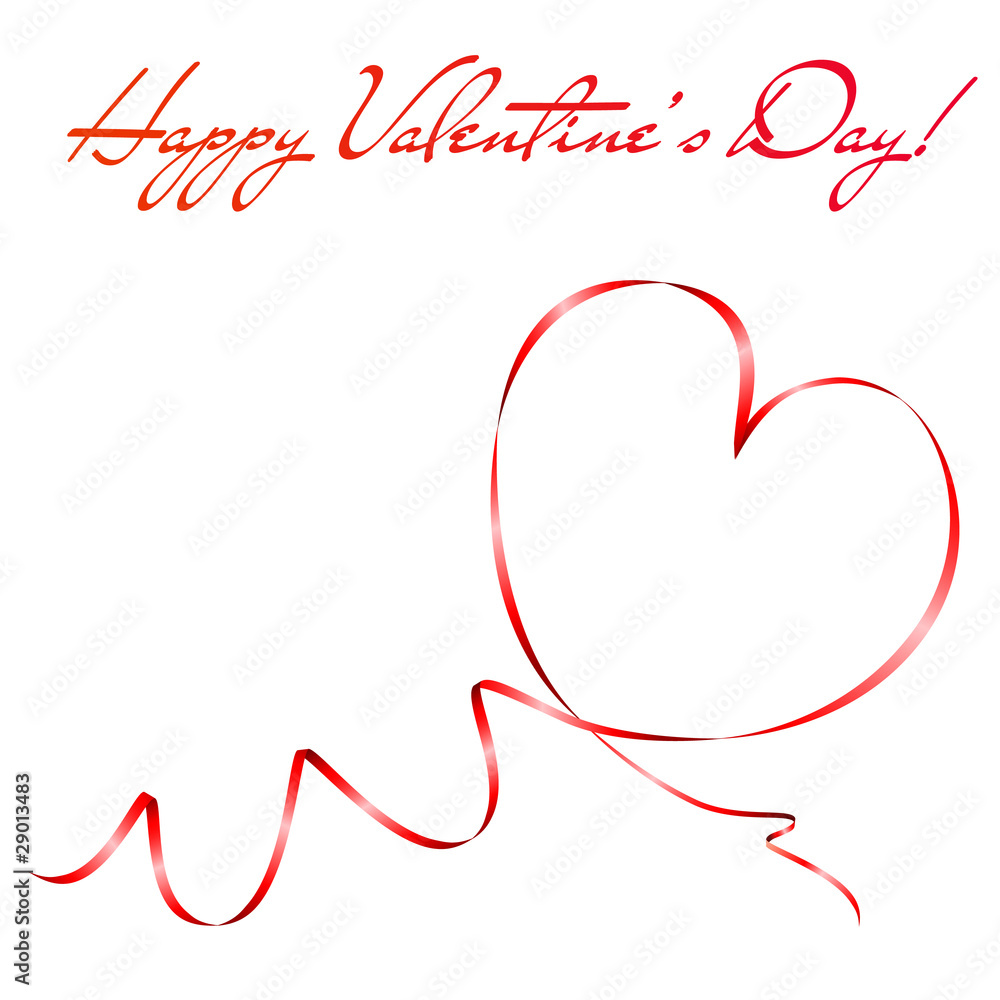 Heart shape made of red ribbon. Valentine's day greeting card