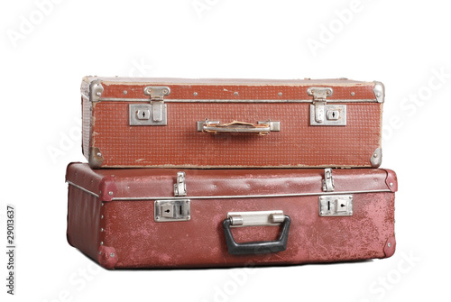 Two old suitcases. It is isolated on a white background