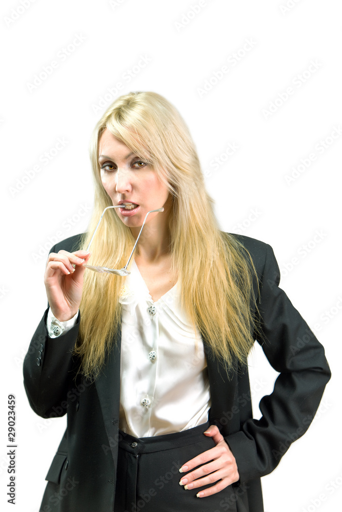 The businesswoman in a business suit and with points in hands. The businesswoman in a business suit and with points in hands.