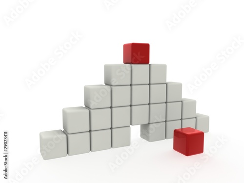 red cube in out rows white cubes