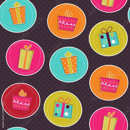 Seamless pattern with bright gift boxes