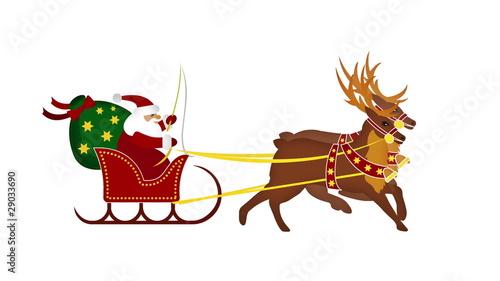 Santa claus with galoping reindeers in loop photo