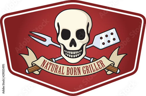 Natural Born Griller Barbecue Logo with skull