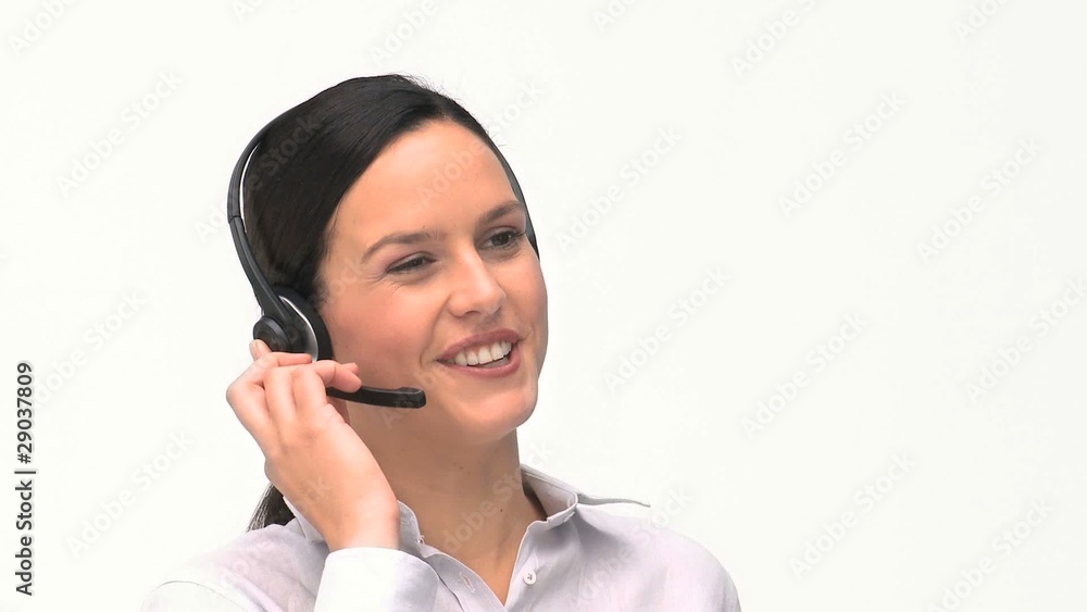 Customer service and support woman talking with a headset Customer service and support woman talking with a headset
