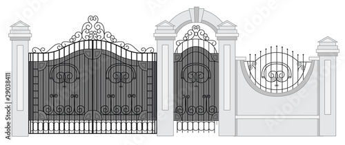 old street fence and gate vector photo