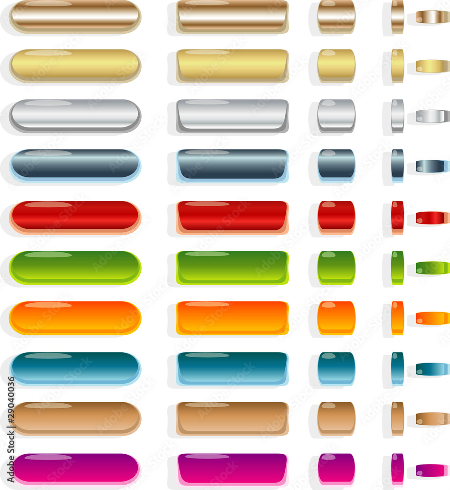 Set of colored web buttons. Glossy rounded background Set of colored web buttons. Glossy rounded background