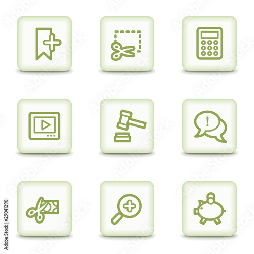 Shopping web icons set 3, white glossy buttons