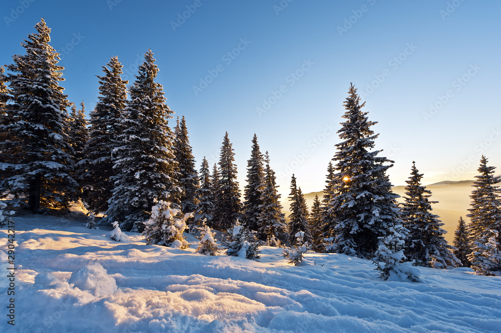 beautiful scenery of the mountains in winter sunset beautiful scenery of the mountains in winter sunset