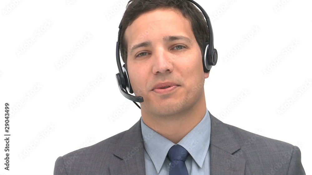 Smiling man talking with headphones Smiling man talking with headphones