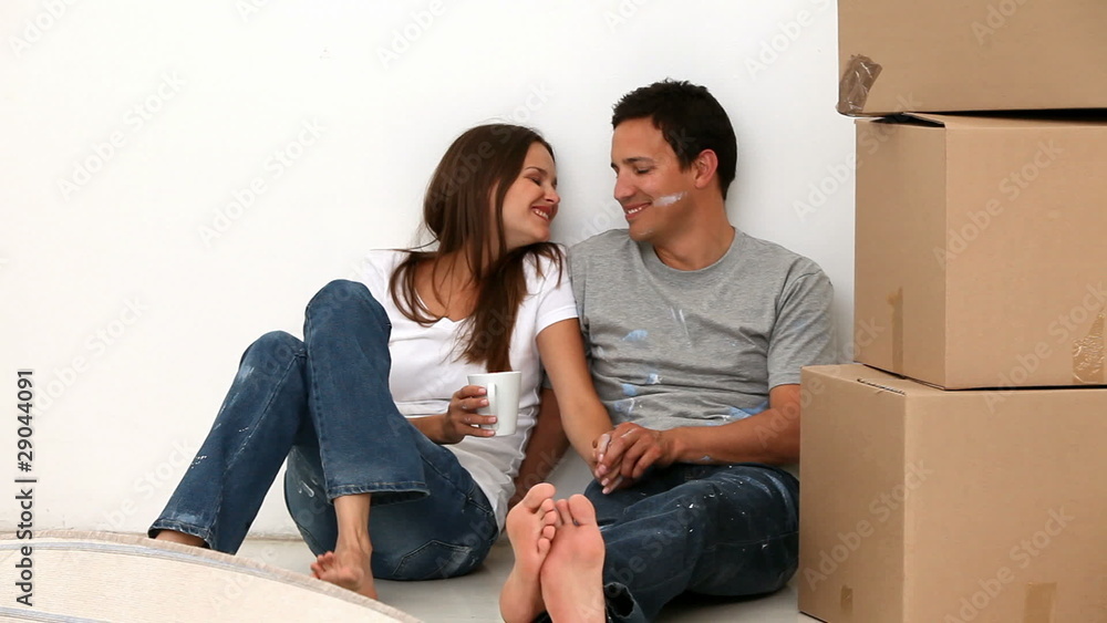 Happy couple having a coffee break Happy couple having a coffee break