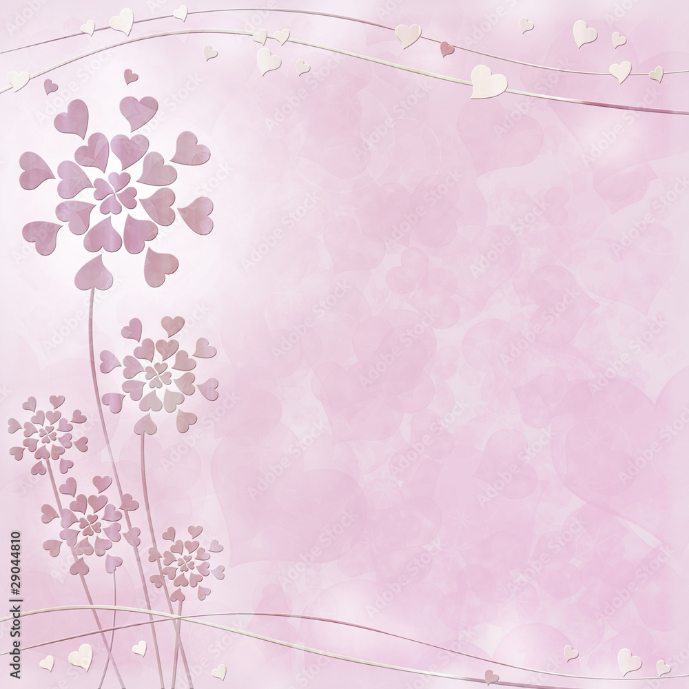 Pink romantic background with hearts