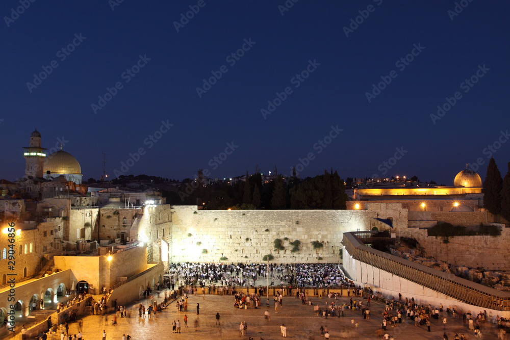 The Temple Mount, and the Western Wall at Night, Jerusalem