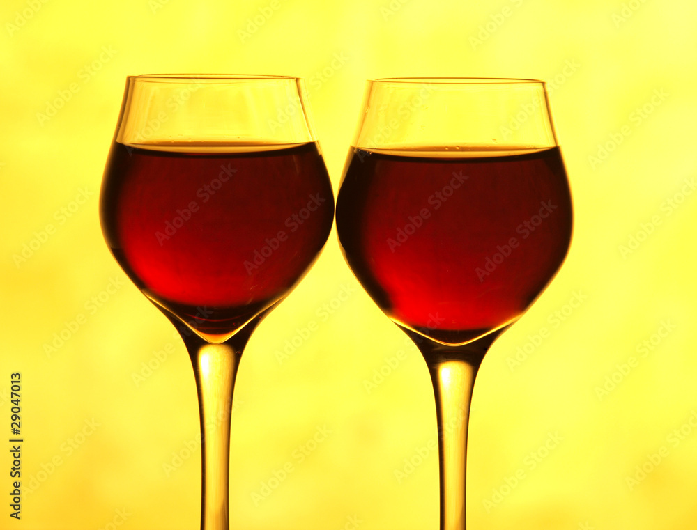 Two wine glass in yellow