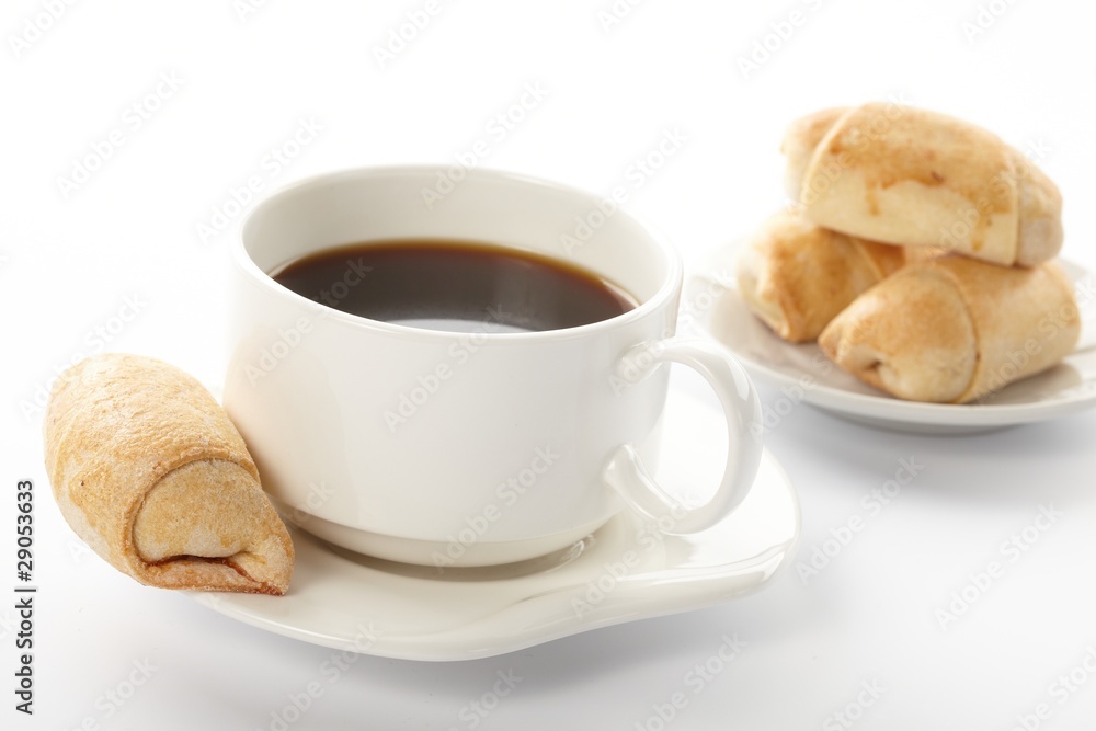 Cup of coffee with a roll Cup of coffee with a roll