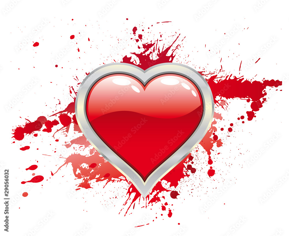 Rotes Herz mit Silberrand und roten Spritzern