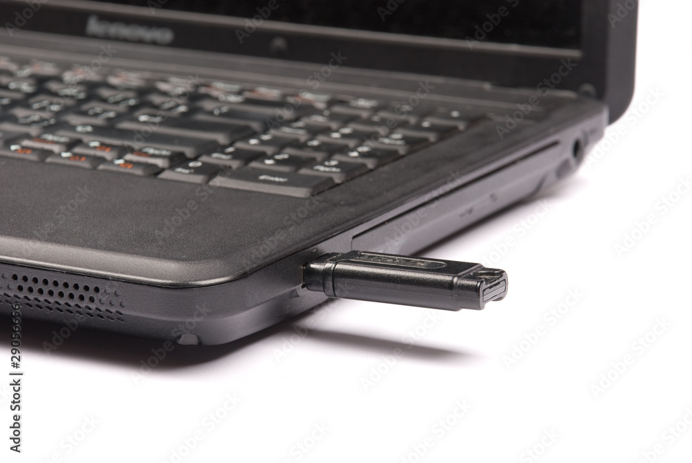 USB flash drive inserted into the laptop USB flash drive inserted into the laptop