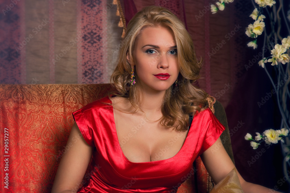 Portrait of woman in red dress