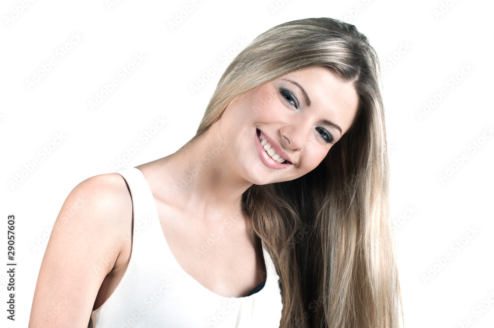 Isolated on white beautiful blond girl with pretty smile Isolated on white beautiful blond girl with pretty smile