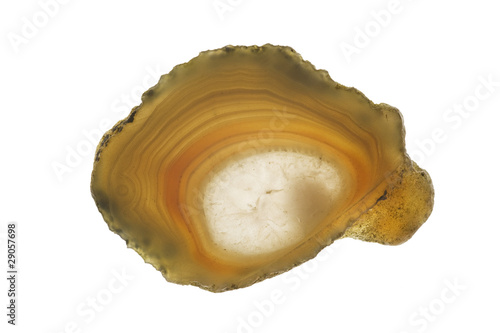 Piece of polished agate isolated on white.