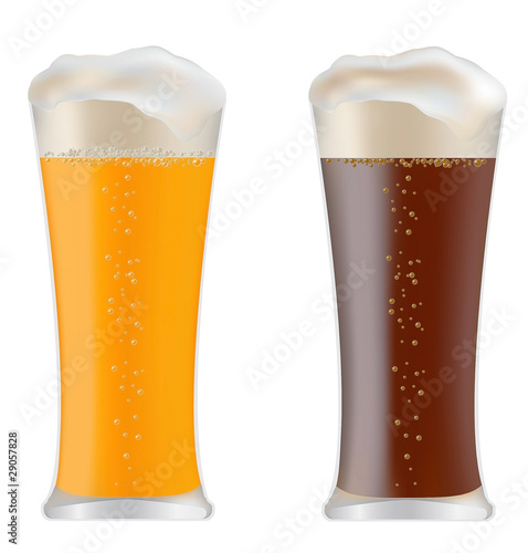 two glasses with dark and light beer