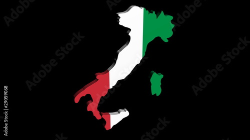 Italy map flag rotating on black animation