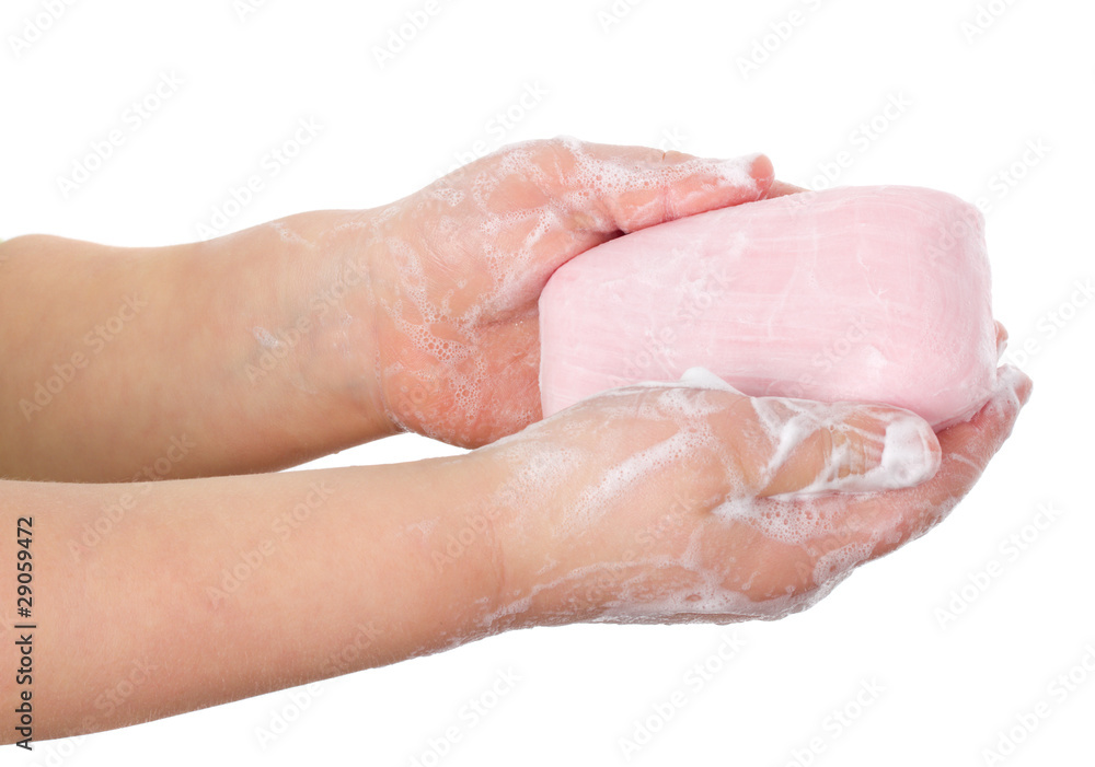 toilet soap in child's hands toilet soap in child's hands