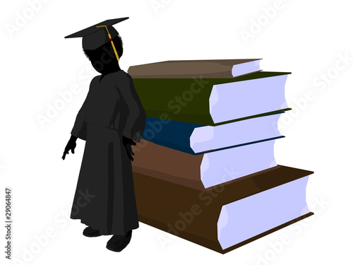 African American School Boy Silhouette Illustration