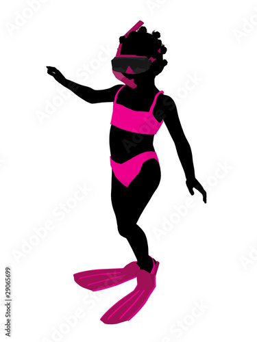 African American Girl Snorkel Silhouette Illustration