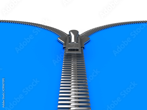 Steel zipper over white background