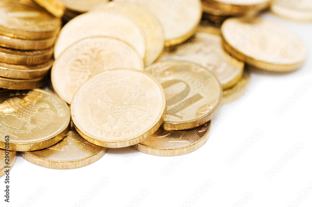 Golden coins isolated on white background Golden coins isolated on white background