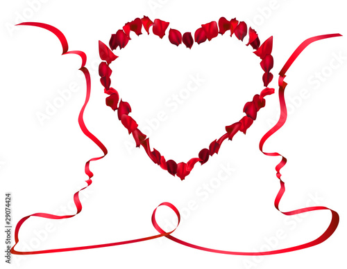 Rose pellets heart and faces made of silken ribbon