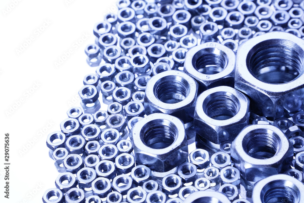 Screws and nuts top view in mirror Screws and nuts top view in mirror