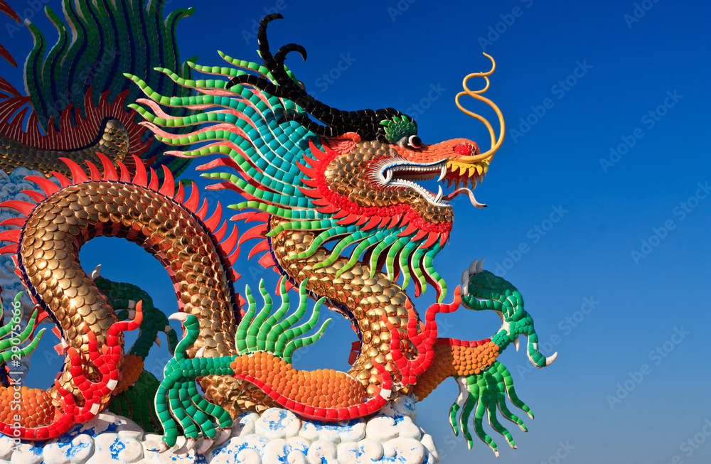 Dragon statue and natural blue sky  background