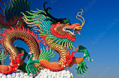Dragon statue and natural blue sky  background