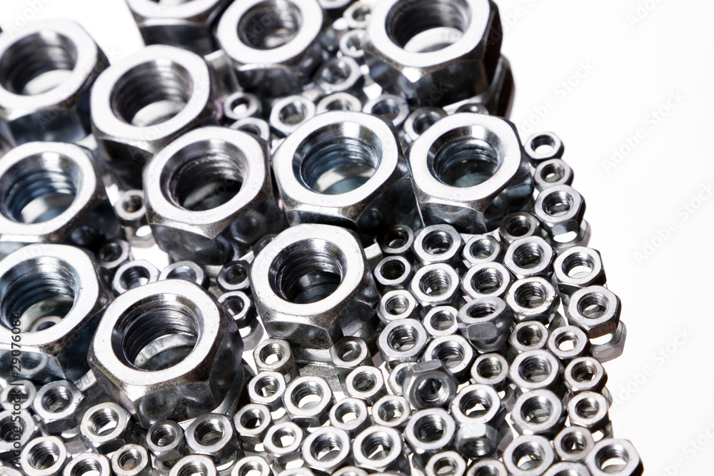 Screws and nuts top view in mirror Screws and nuts top view in mirror