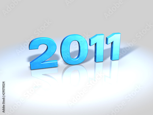 A 3D blue year 2011 on reflective surface