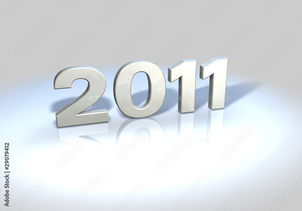A 3D silver year 2011 on reflective surface A 3D silver year 2011 on reflective surface